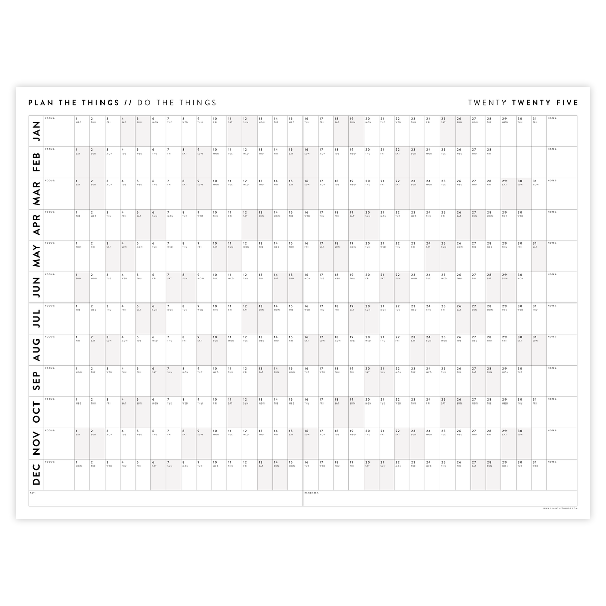 GIANT 2025 ANNUAL WALL CALENDAR HORIZONTAL WITH GRAY WEEKENDS Plan