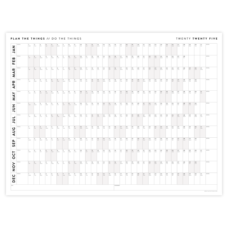 GIANT 2025 ANNUAL WALL CALENDAR HORIZONTAL WITH GRAY WEEKENDS Plan