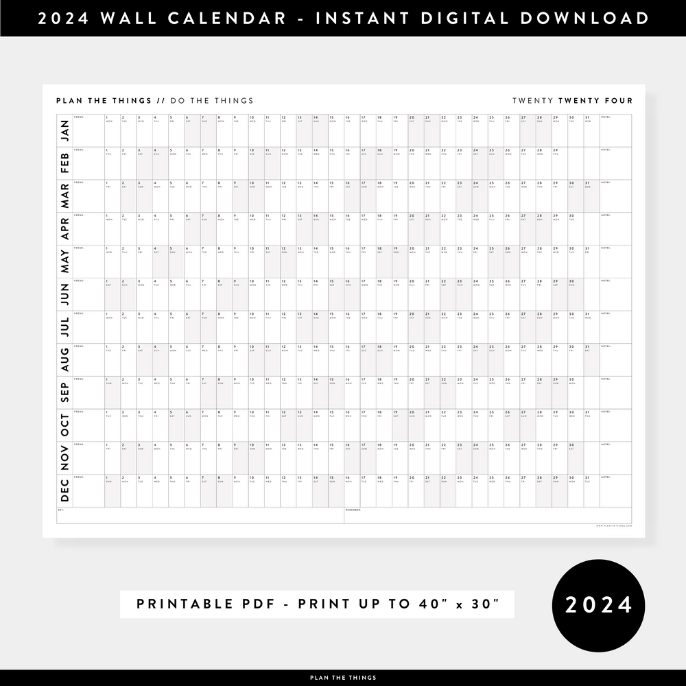 PRINTABLE 2024 ANNUAL CALENDARS // INSTANT DOWNLOAD - Plan The Things
