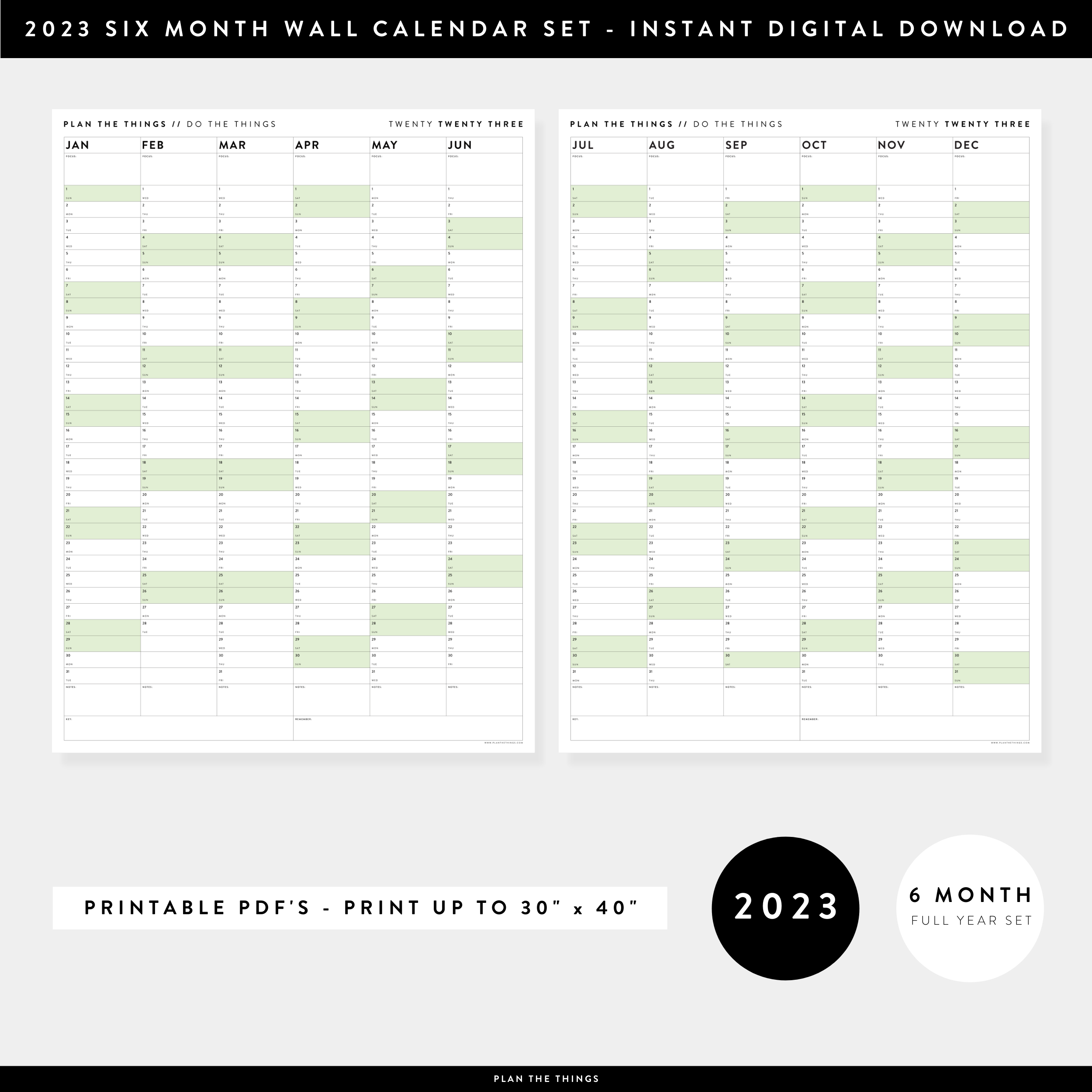 PRINTABLE 2023 SIX MONTH CALENDAR SET - FULL YEAR // INSTANT DOWNLOAD