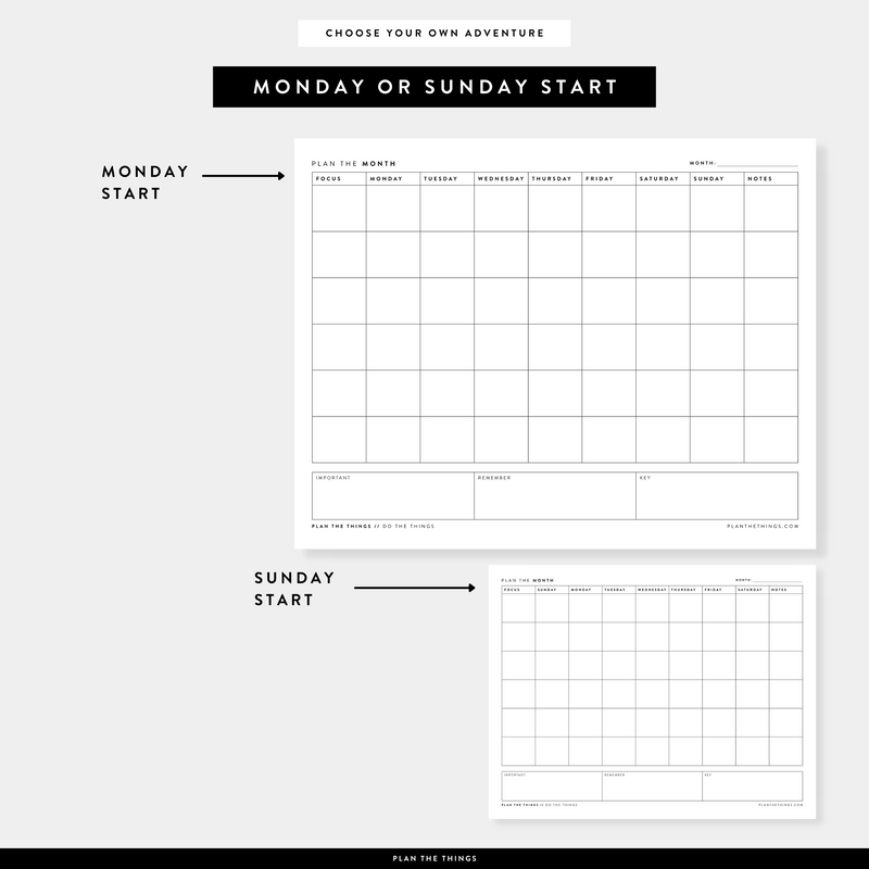 Monthly Focus + Notes Undated Printable Planner Inserts (A4 + US Let