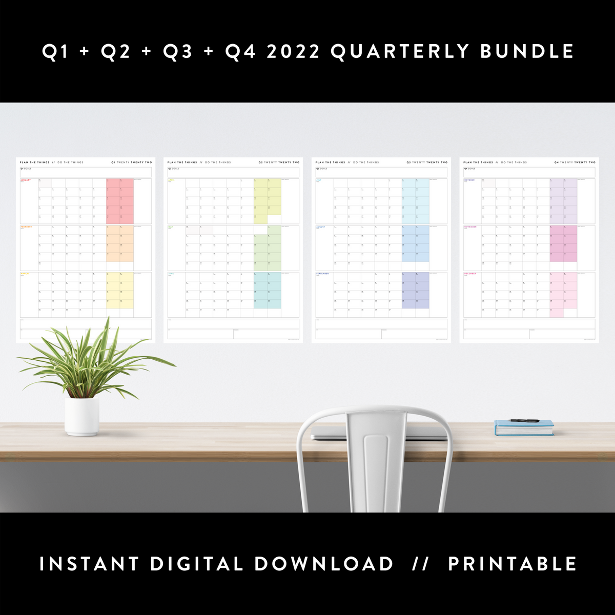 printable 2022 quarterly q1 q2 q3 q4 wall calendar bundle rai plan the things