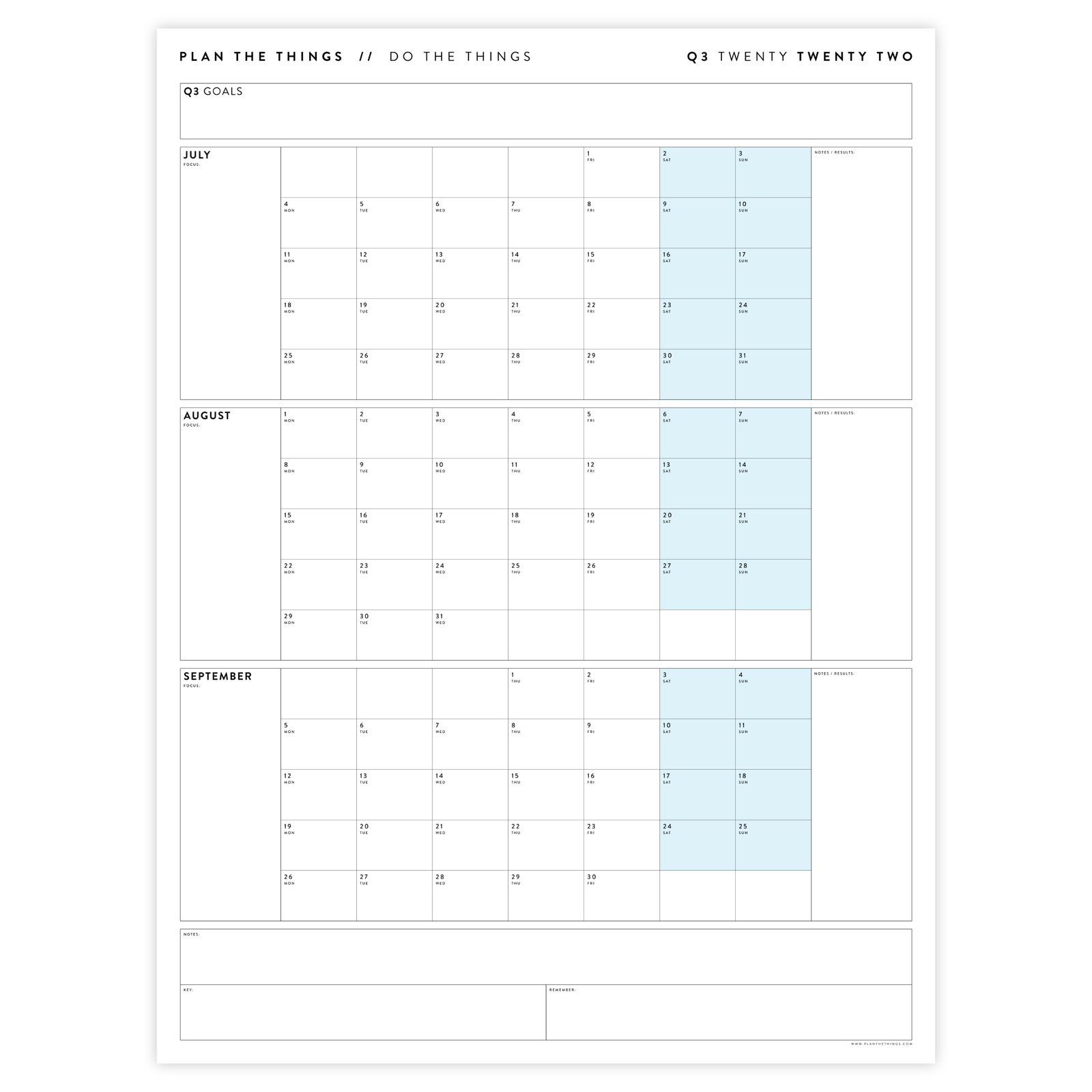 quarterly 2022 wall calendars q3 plan the things