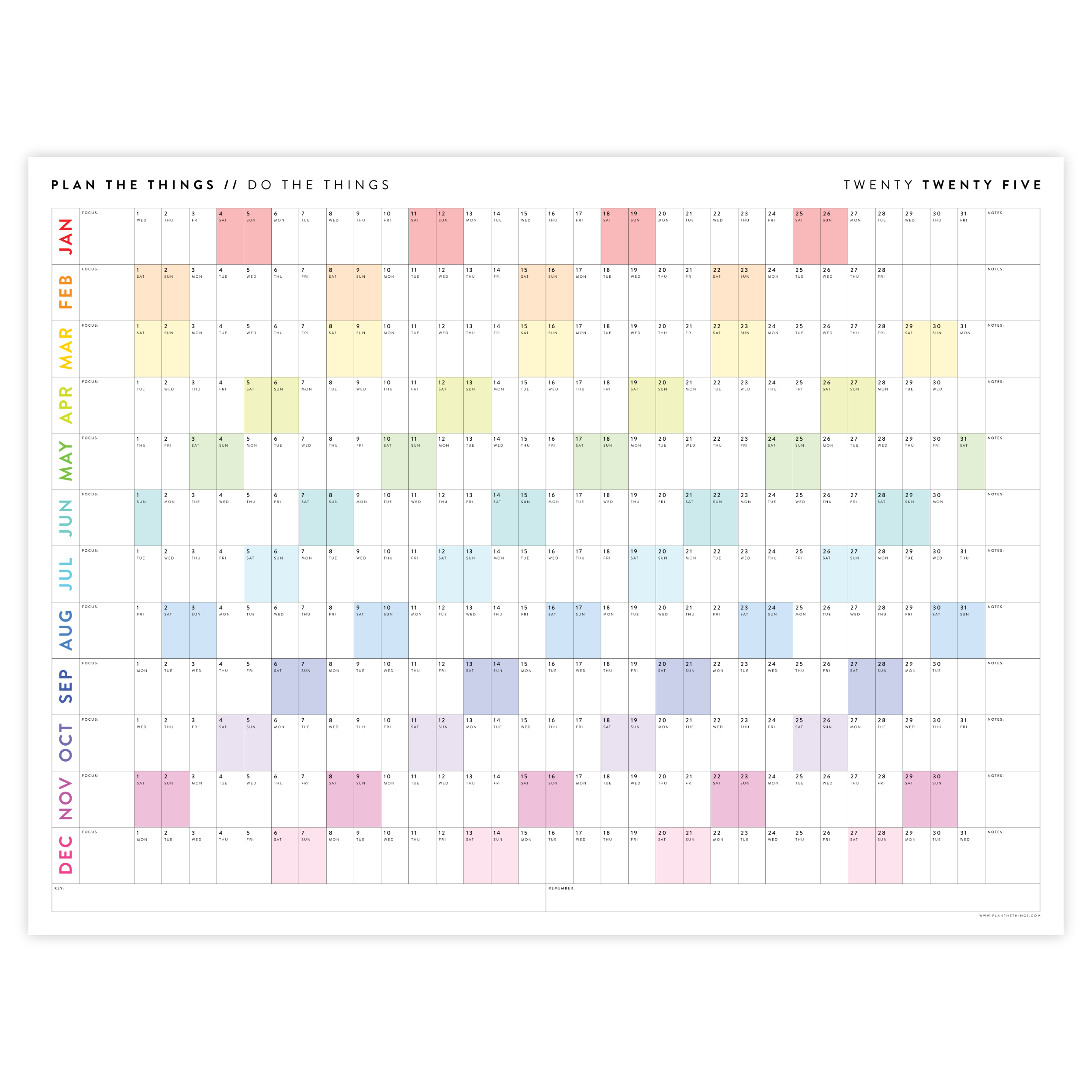 PRINTABLE 2025 ANNUAL CALENDARS // INSTANT DOWNLOAD - Plan The Things