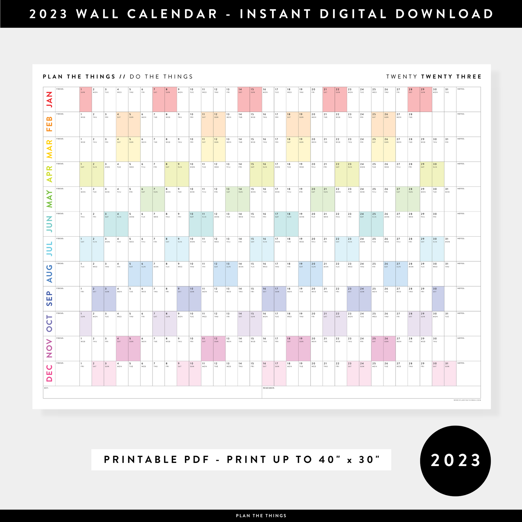 PRINTABLE 2023 ANNUAL CALENDARS // INSTANT DOWNLOAD - Plan The Things