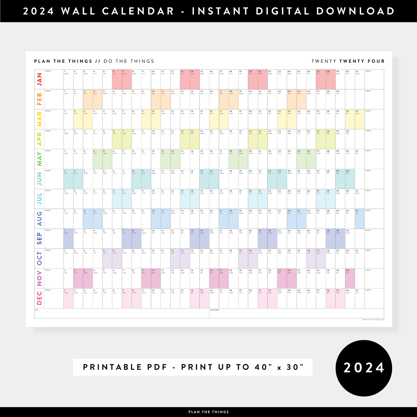 PRINTABLE 2024 ANNUAL CALENDARS // INSTANT DOWNLOAD - Plan The Things