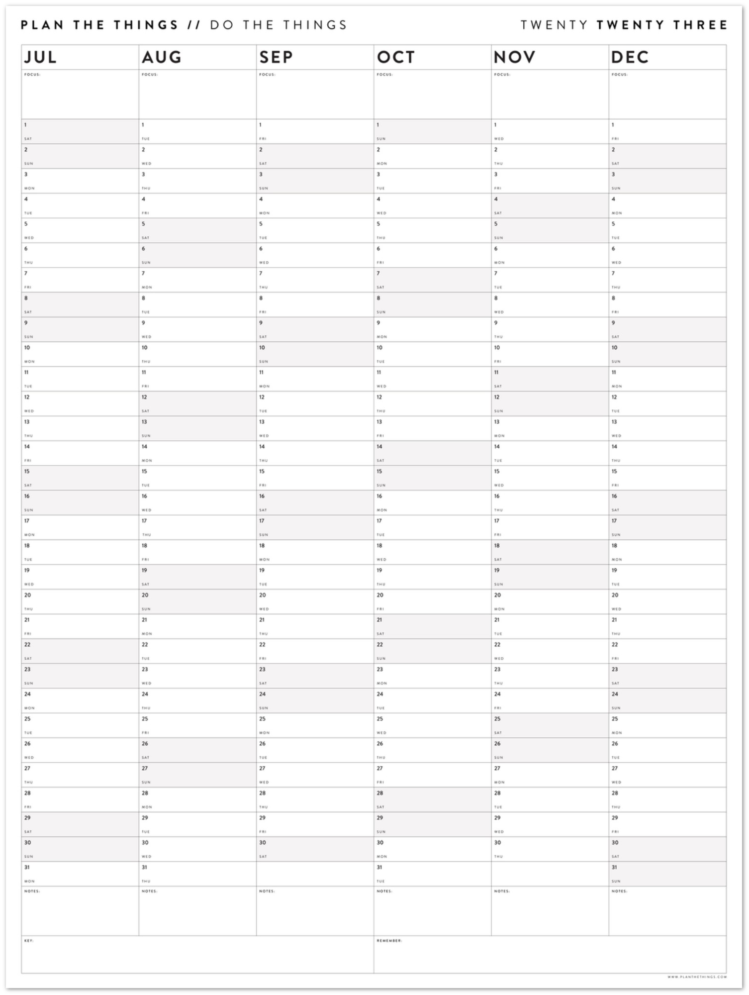 SIX MONTH 2023 GIANT WALL CALENDAR (JULY TO DECEMBER) WITH GRAY / GREY ...