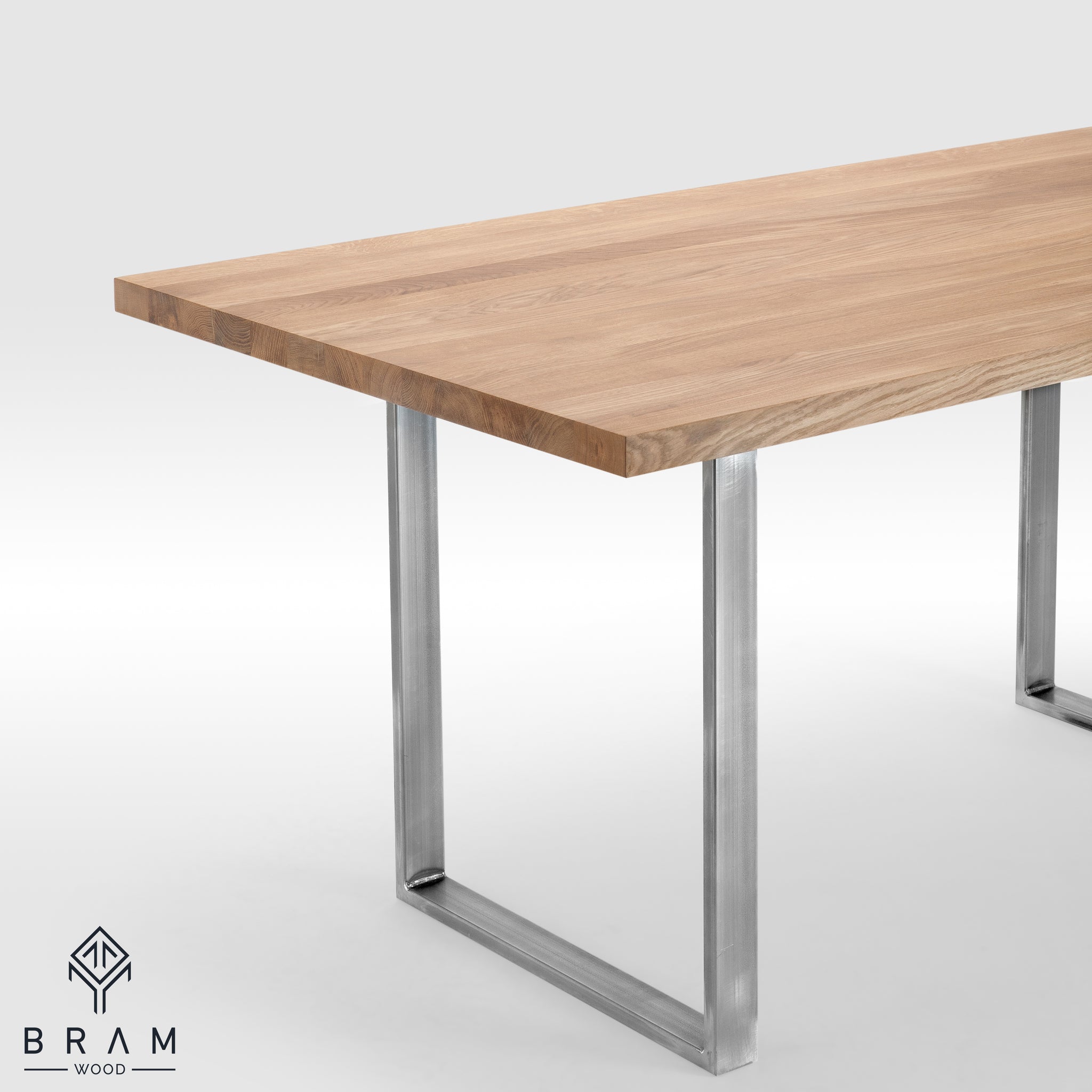 Oak Dining Table With U Frame Uncoated Steel Legs Bram Wood Bram Wood