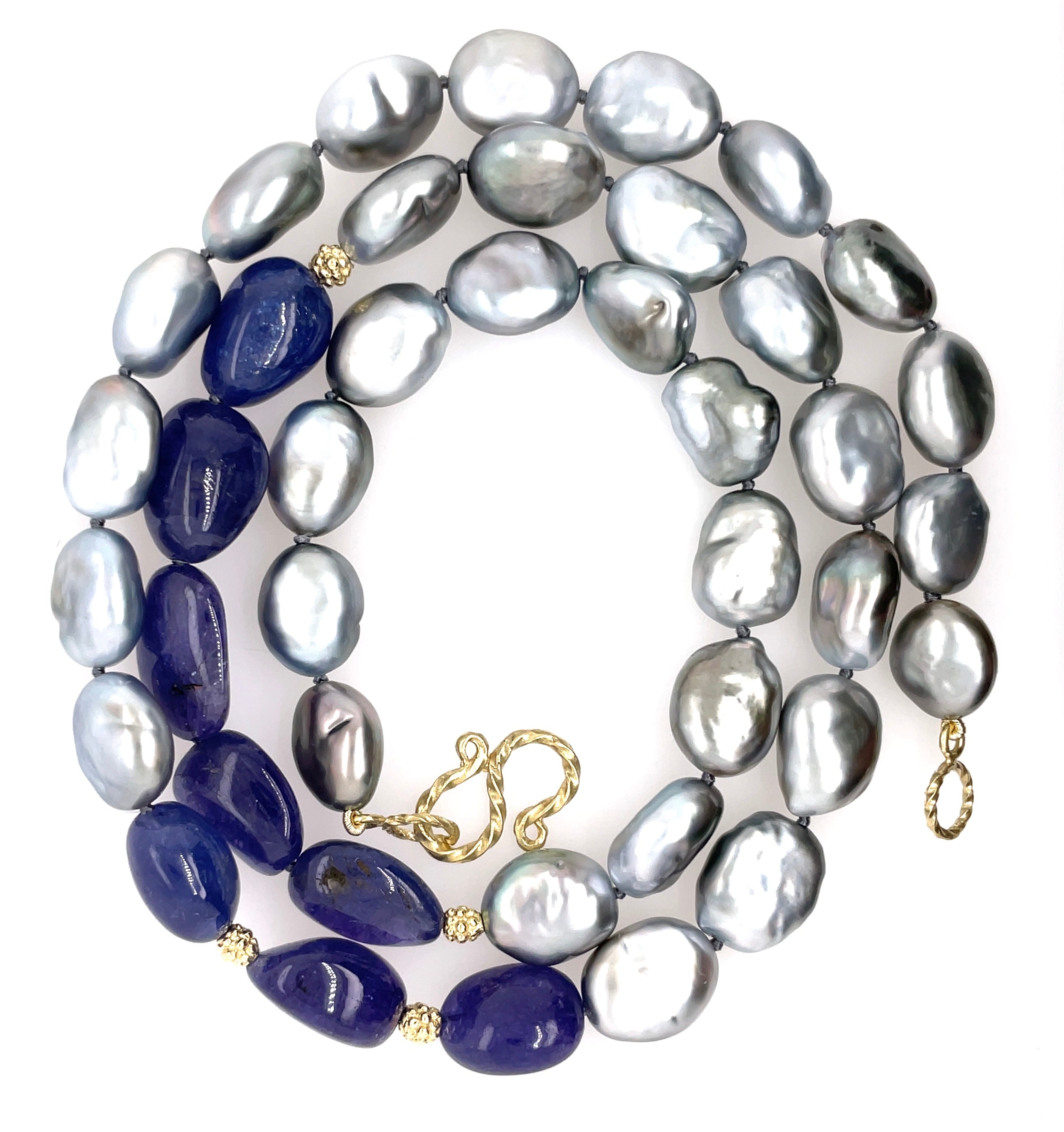 24" South Sea Baroque Pearl and Tanzanite Beaded Necklace