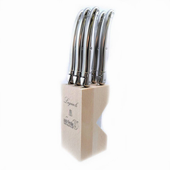 Jean Dubost 6 VIP Blue Steak Knives in a Wooden Block