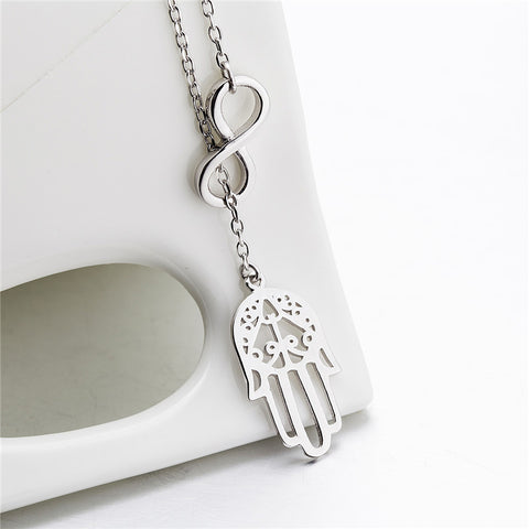 Genuine 925 Sterling Silver Infinity Hasma Necklace Women Jewelry Silver Hand Of Fatima Pendants Necklaces Holiday Sale
