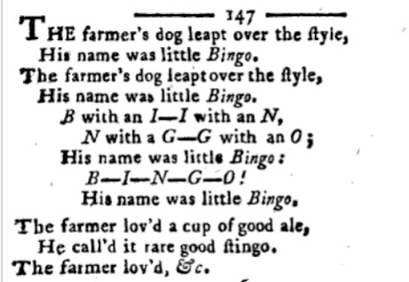 The Original words to Bingo, the nursery rhyme.