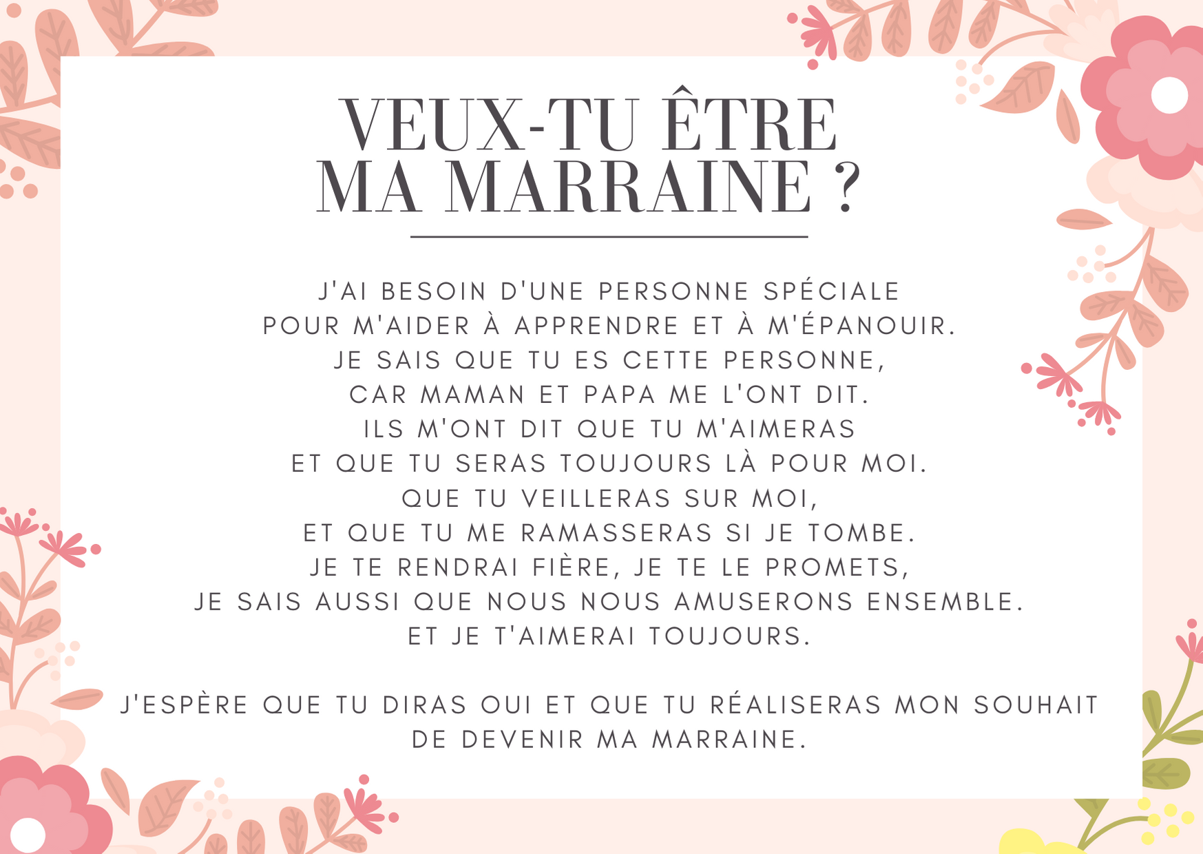 Gratuit => Modèle de Lettre de demande de Marraine à télécharger ❤️ – Beely