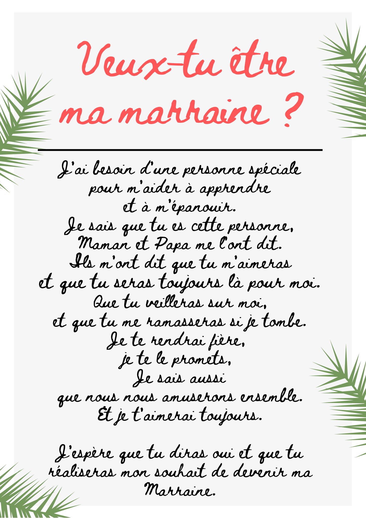 Gratuit => Modèle de Lettre de demande de Marraine à télécharger