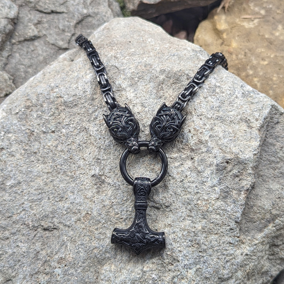 Wolf God Chain w/ Mjolnir (Black)