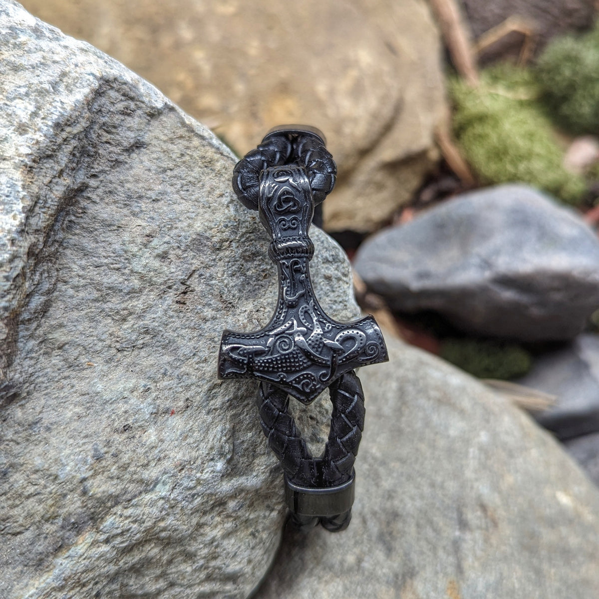 Mjolnir Leather Bracelet - Black