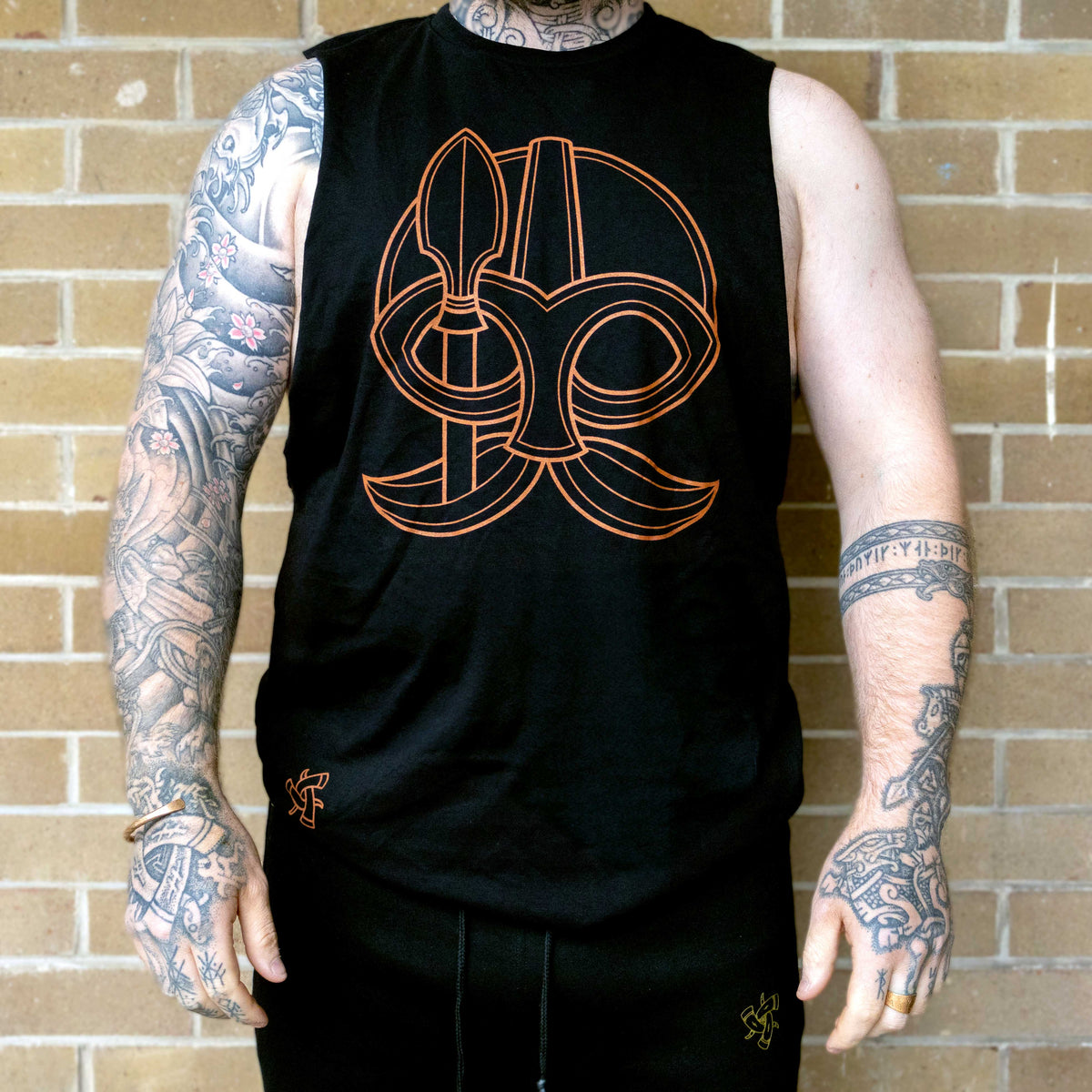 Odin and Gungnir Sleeveless Tee (Black with Bronze Print)