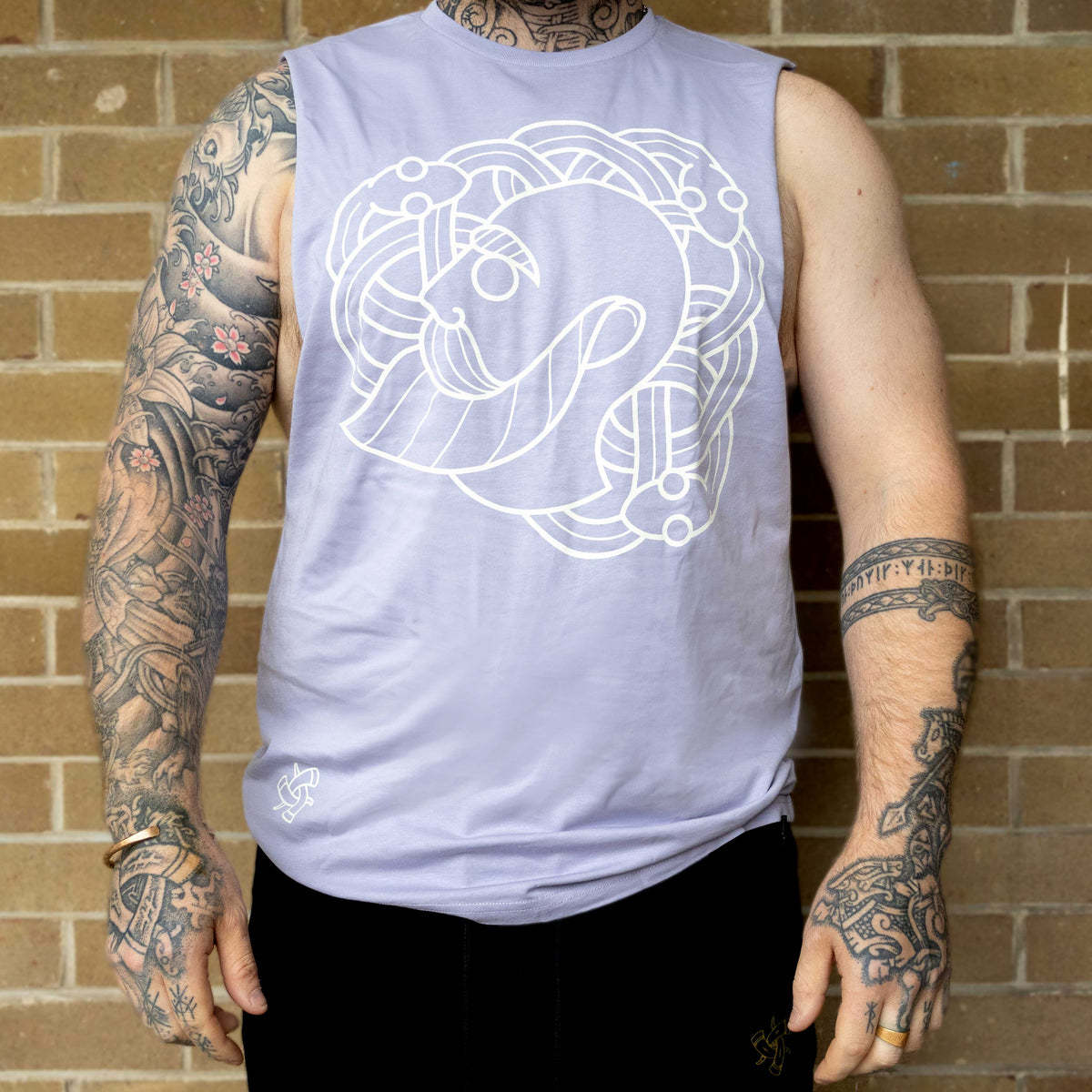 Ragnar and The Snakepit Sleeveless Tee(Lavender with White Print)