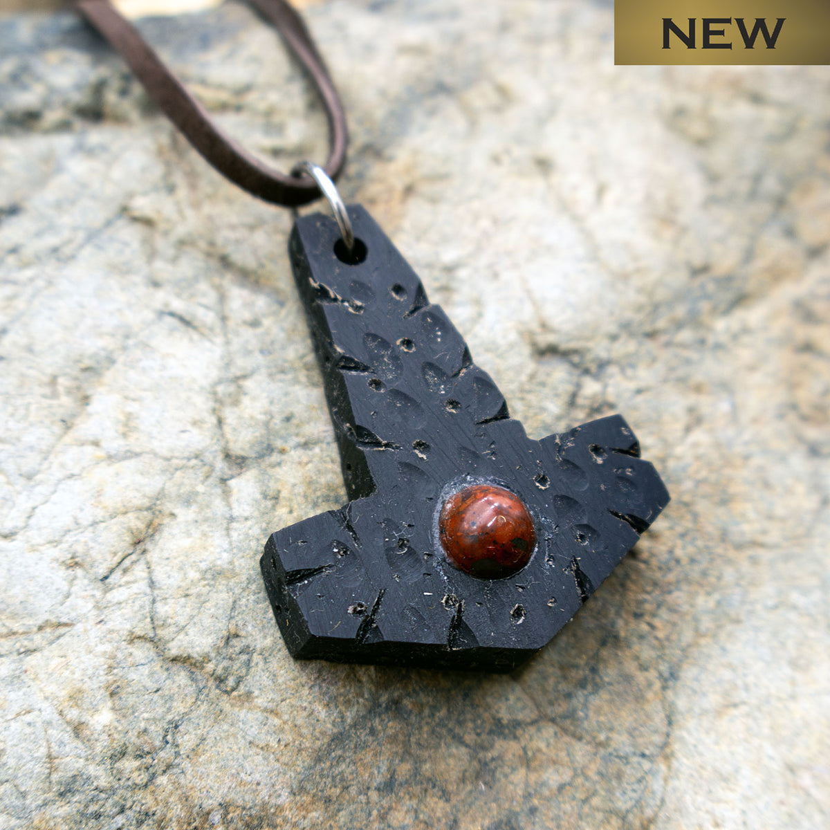 Battle Worn Buffalo Horn with Gemstone Mjölnir Pendant