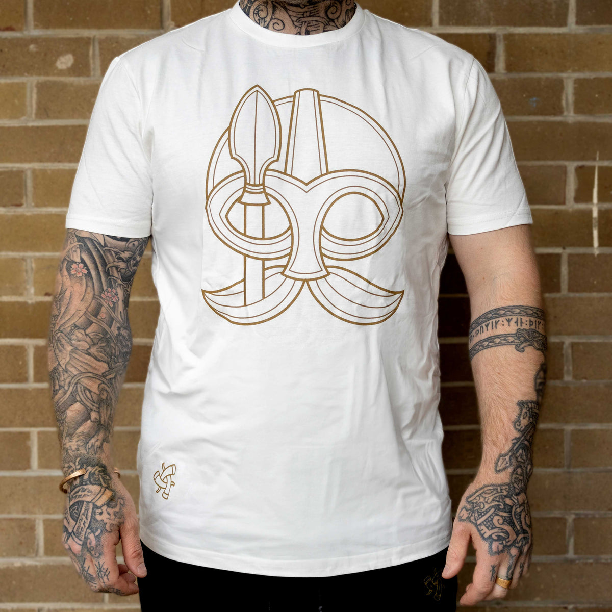 Odin and Gungnir Tee (White with Gold Print)