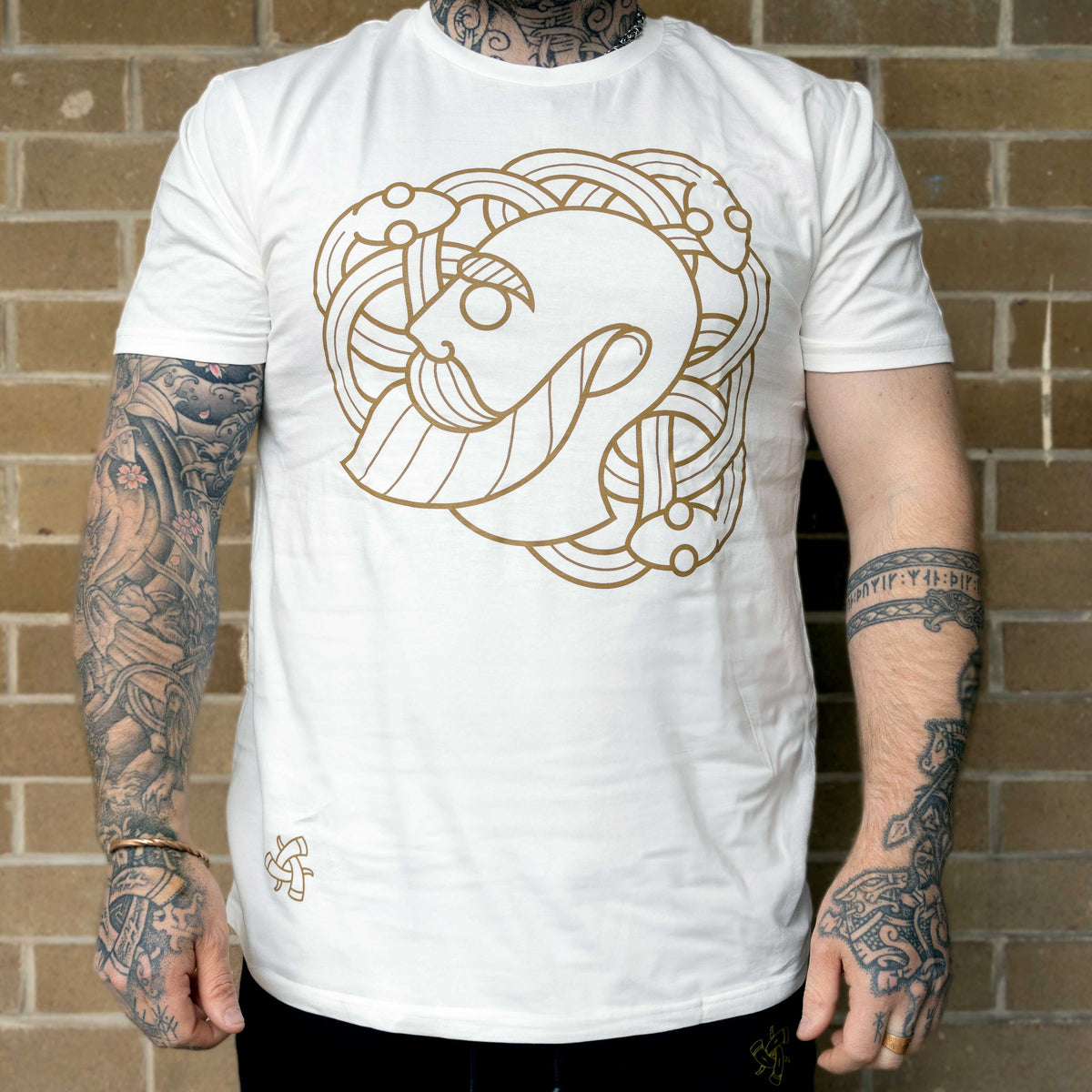 Ragnar and The Snakepit Tee (White with Gold Print)