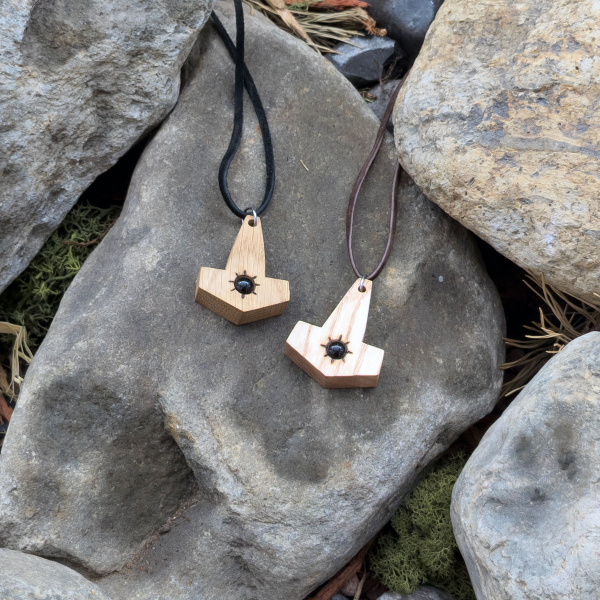 Ash and Gemstone Mjölnir Pendants