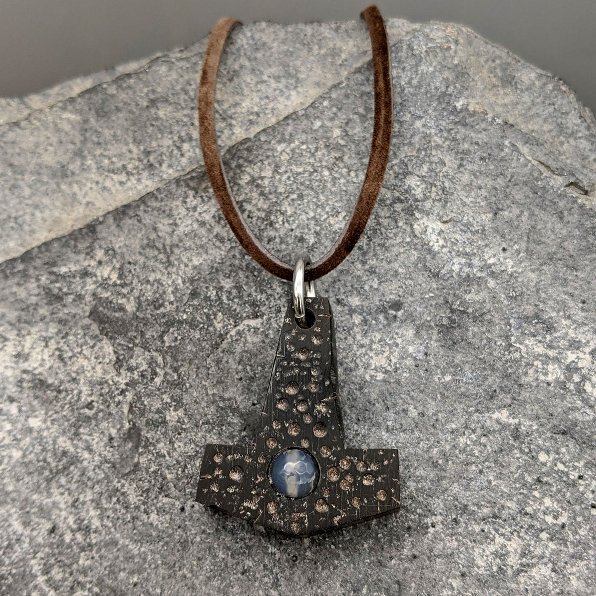 Battle Worn Buffalo Horn with Gemstone Mjölnir Pendant