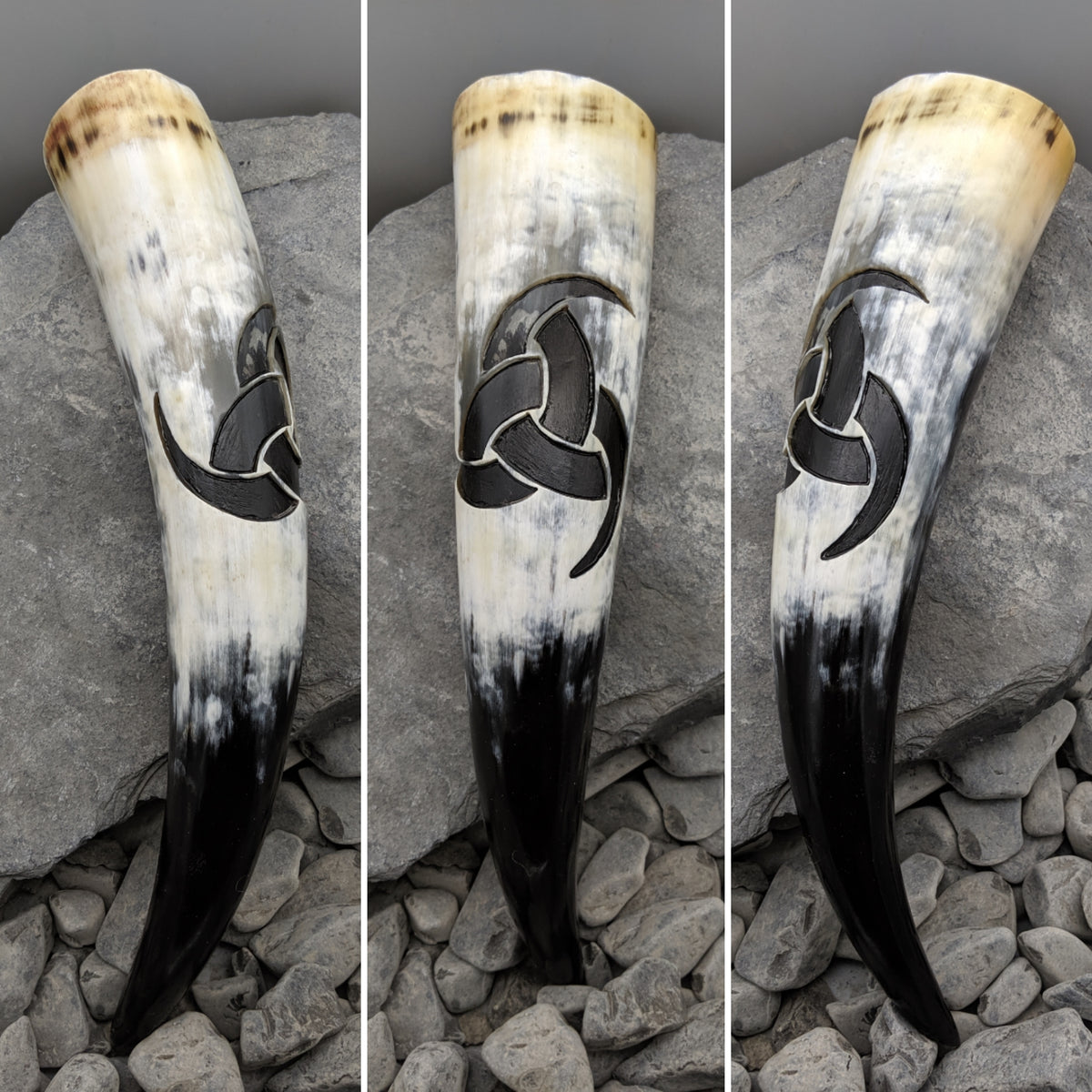 Triple horns of Odin drinking horn (Full Carve)