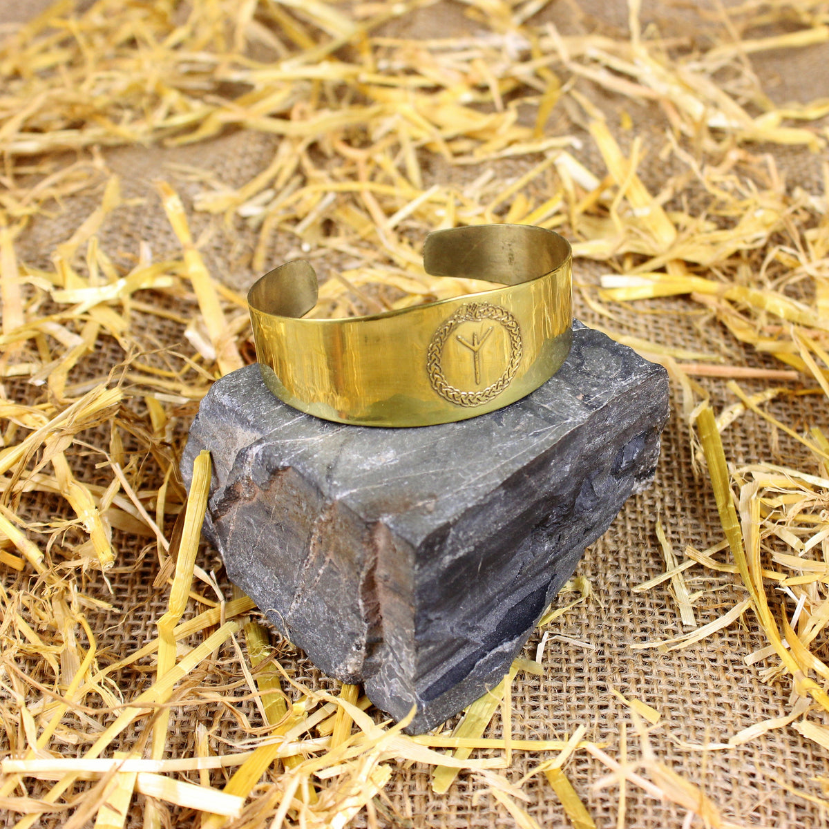 Rune shield cuff (Elder Futhark) Brass