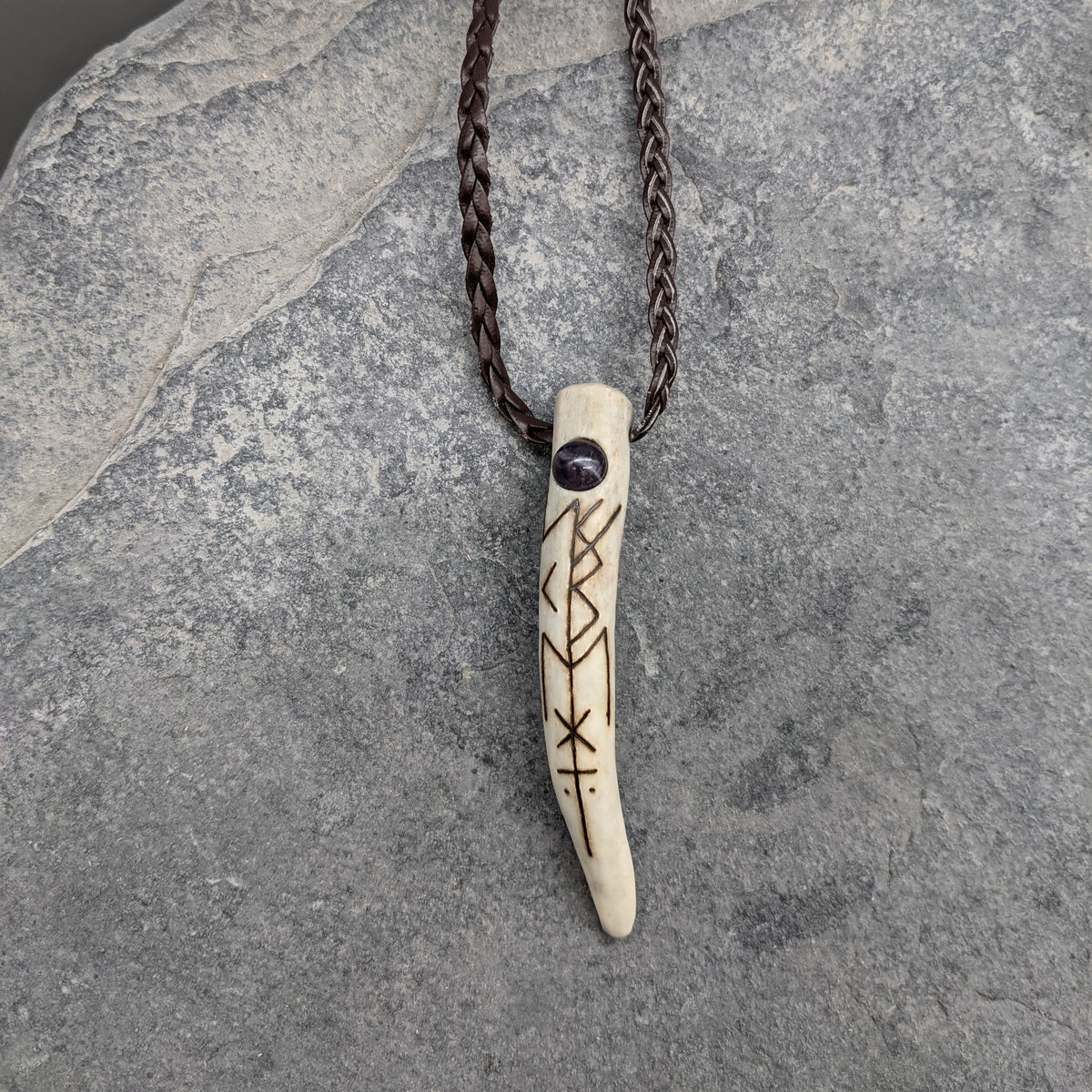 Antler Bindrune Pendant, Peace- Amethyst