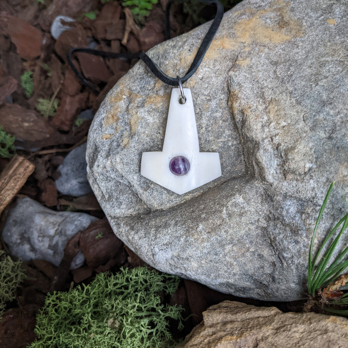 Buffalo Bone Pendant with Gemstone