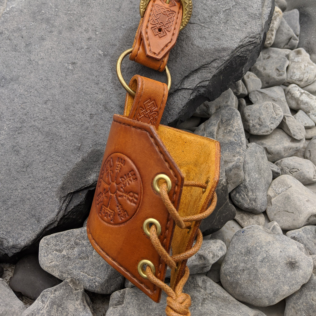 Tan Shaped knot belt hanger with buckle- Vegvisir