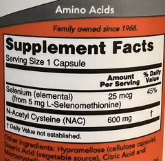 Now Foods NAC 600 mg (N-Acetilcisteína) con Selenio, 100 cápsulas. Envío todo Costa Rica CR Suplementos