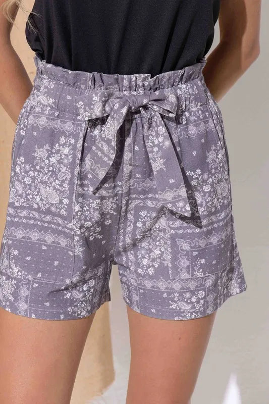 Boho Print Linen Casual Shorts