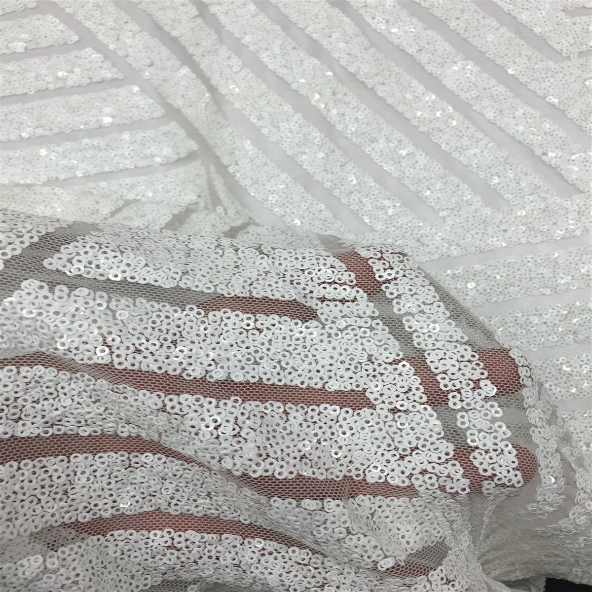 White Bombshell Sequin Lace Fabric | Fashion Fabrics