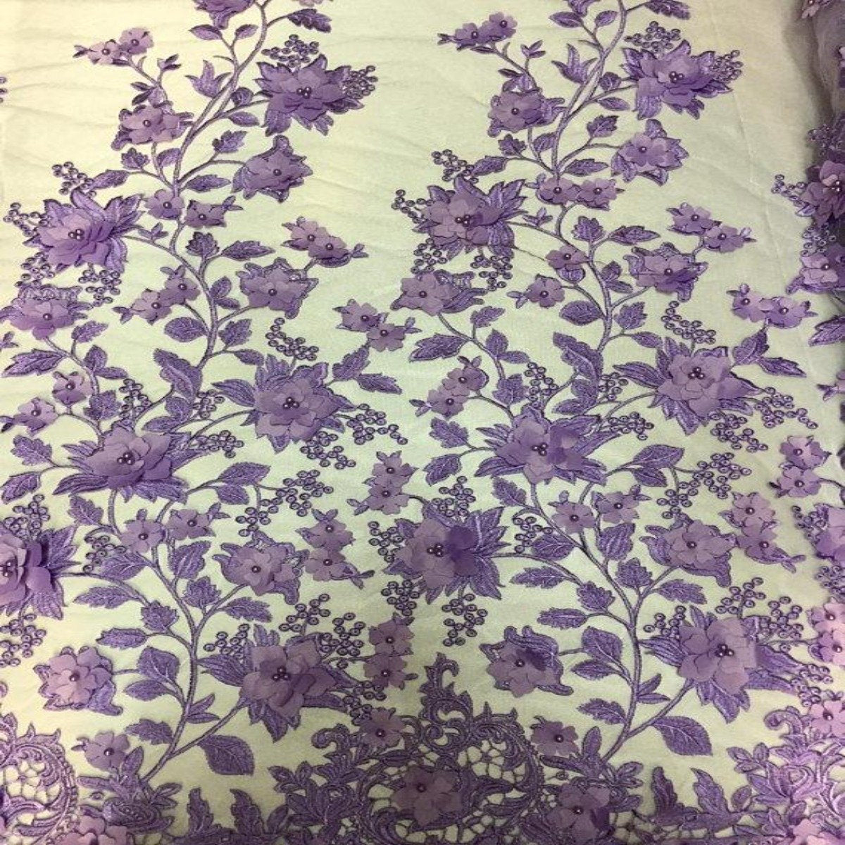 Pearled 3D Flower Bridal Lace Fabric by the Yard