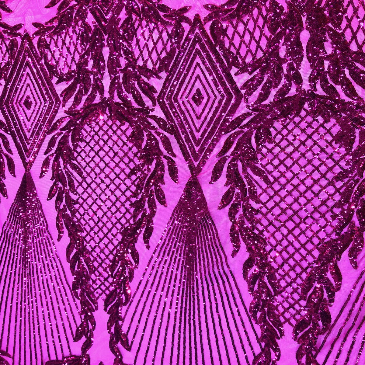 Plum Purple Luna Damask Stretch Sequins Wedding Prom Lace Fabric