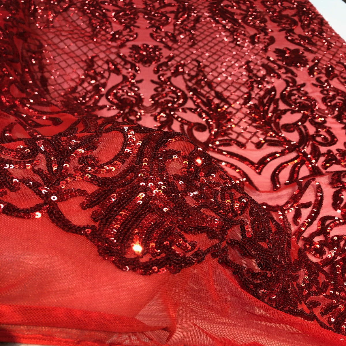 Red Luna Damask Stretch Sequins Wedding Prom Lace Fabric– Fashion ...