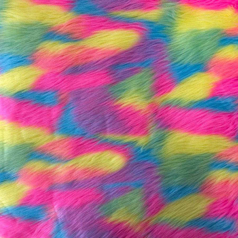 Neon Pastel Multi Color Rainbow Patchwork Faux Fur Fabric– Fashion ...