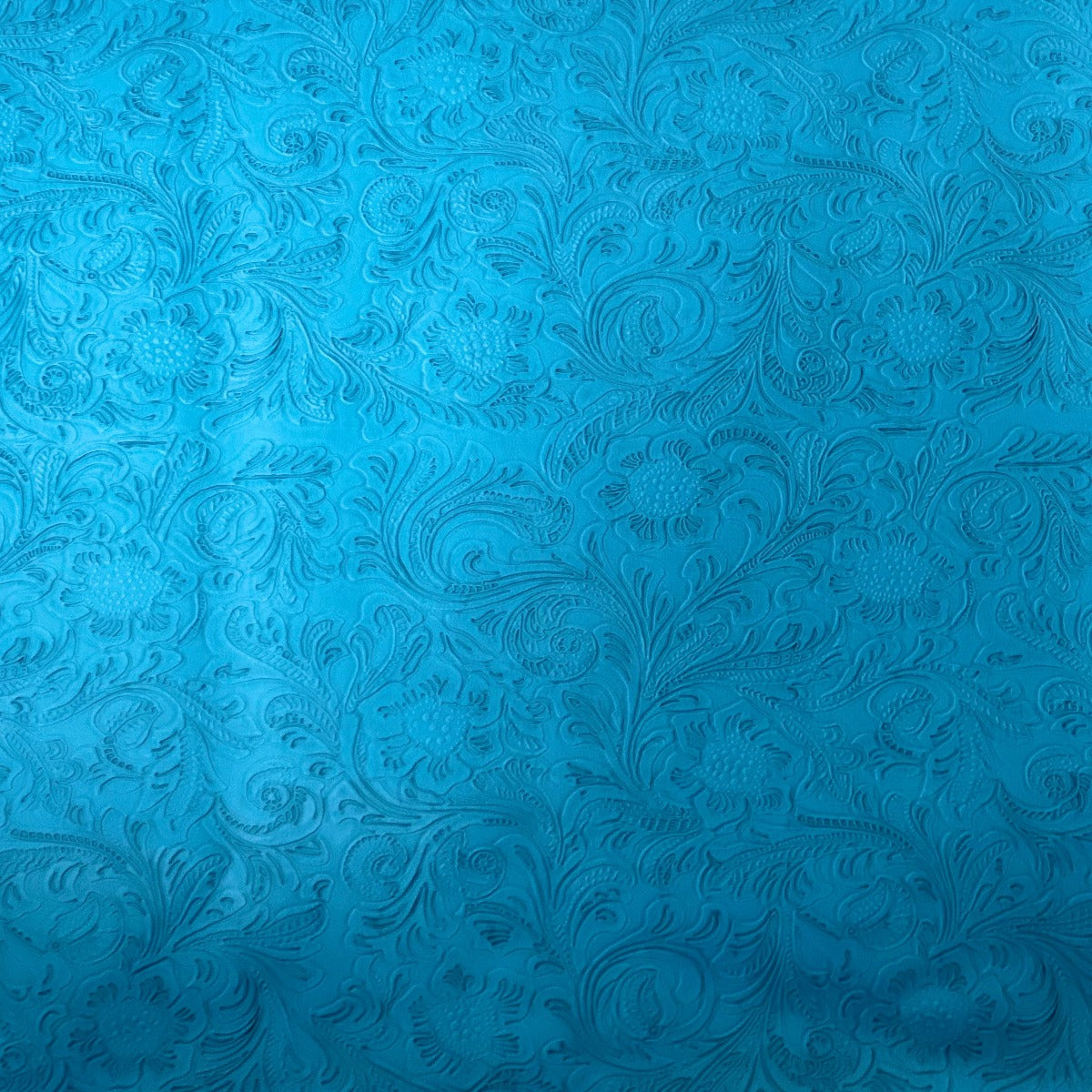 Aqua Blue Tooled Western Floral PU Faux Leather Upholstery
