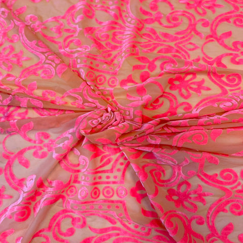 Hot Pink Crushed Stretch Velvet Fabric