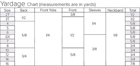 yardage chart for the kingdome jersey tee