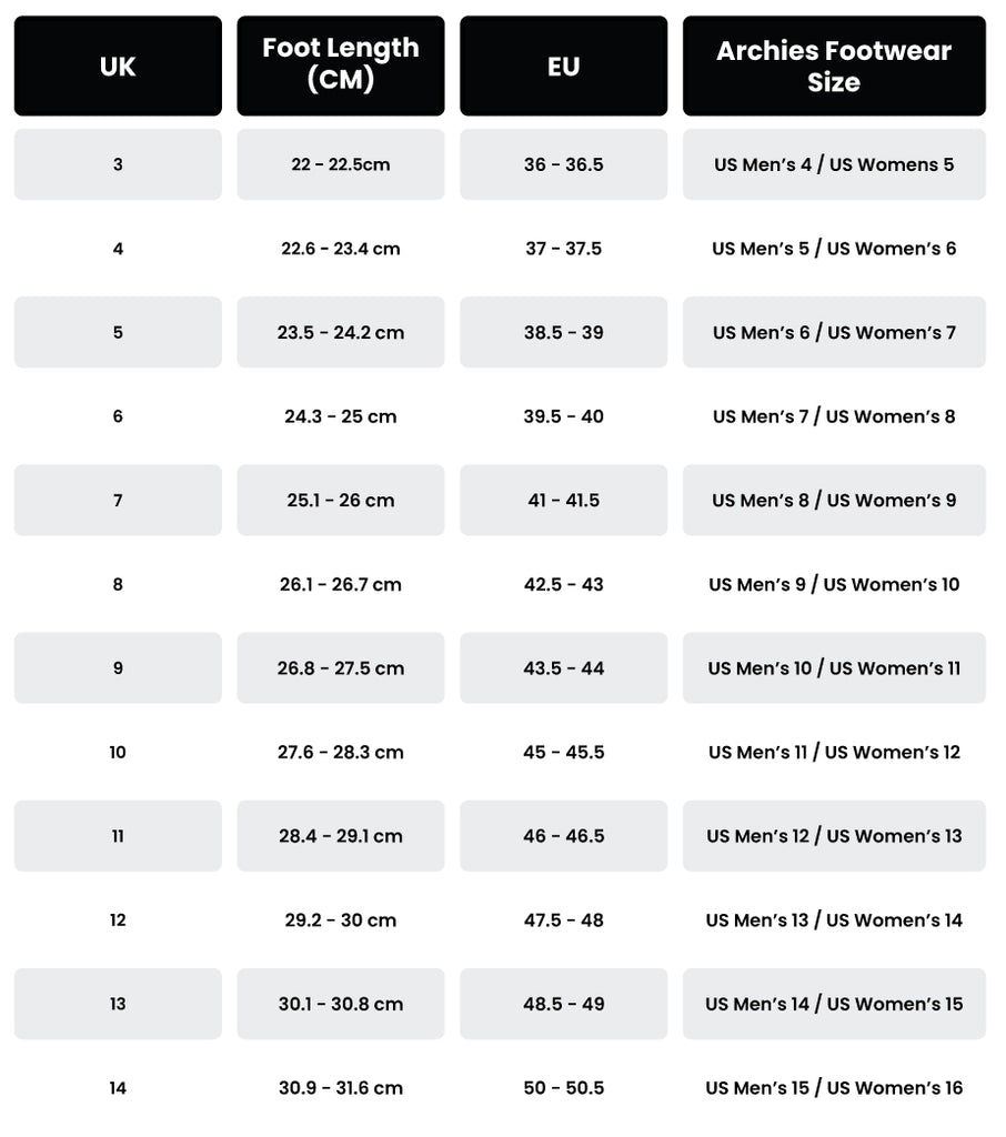 Size Guide – Archies Footwear Pty Ltd.