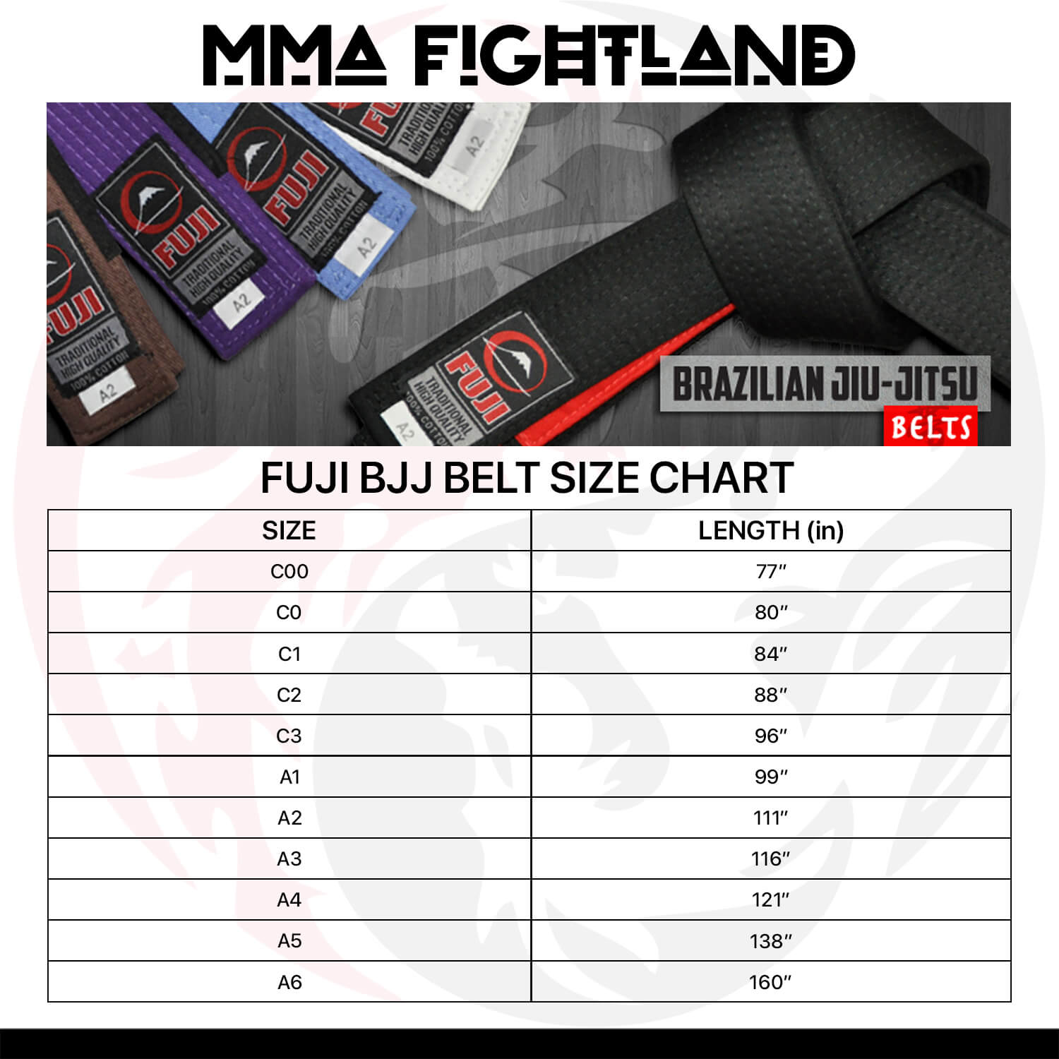 Fuji Bjj Belt Size Chart