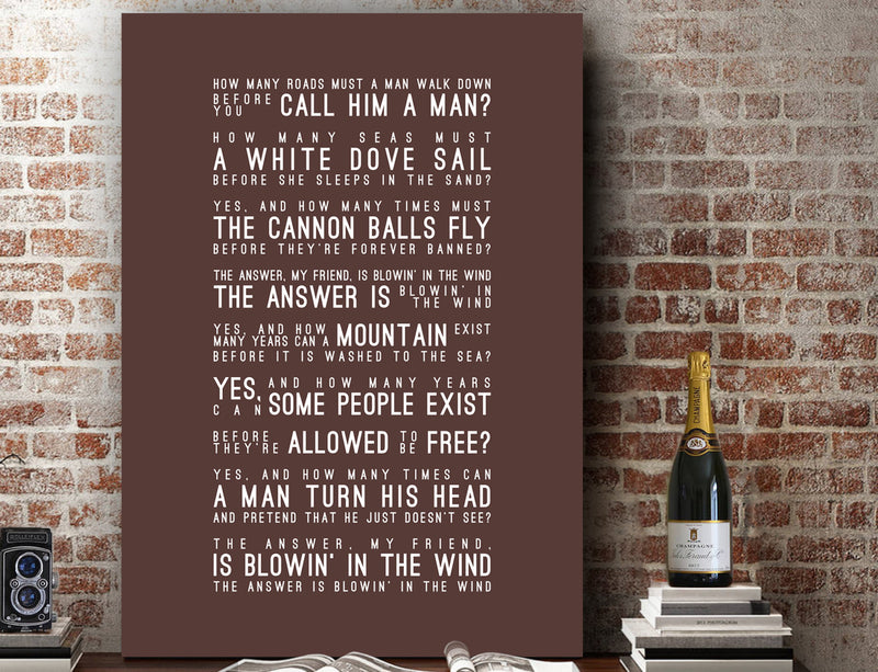 Bob Dylan Blowin In The Wind Inspired Lyrics Typography Print Velvetprints