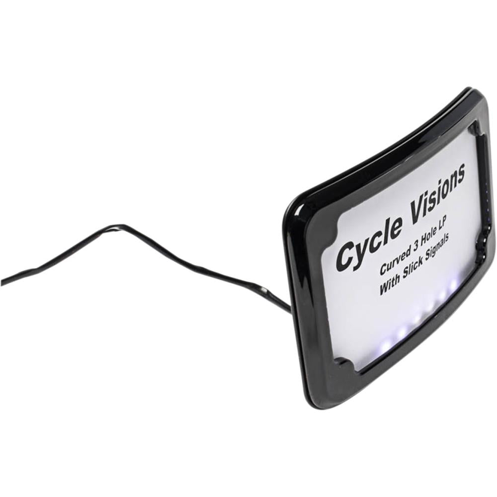 Cycle Visions CV4641B Curved 3-Hole License Plate Mount with Lighted Frame - Black