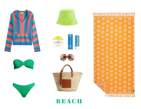 Embalaje de vacaciones de primavera de cachemira de playa