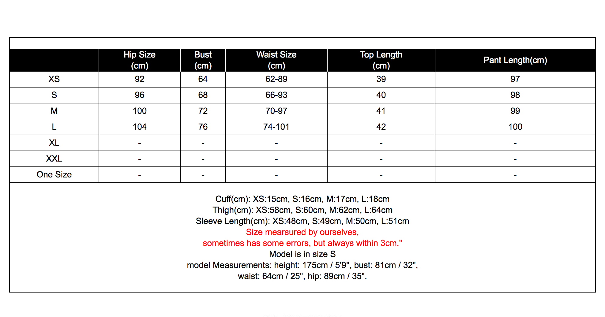 Sizing Shein Size Chart