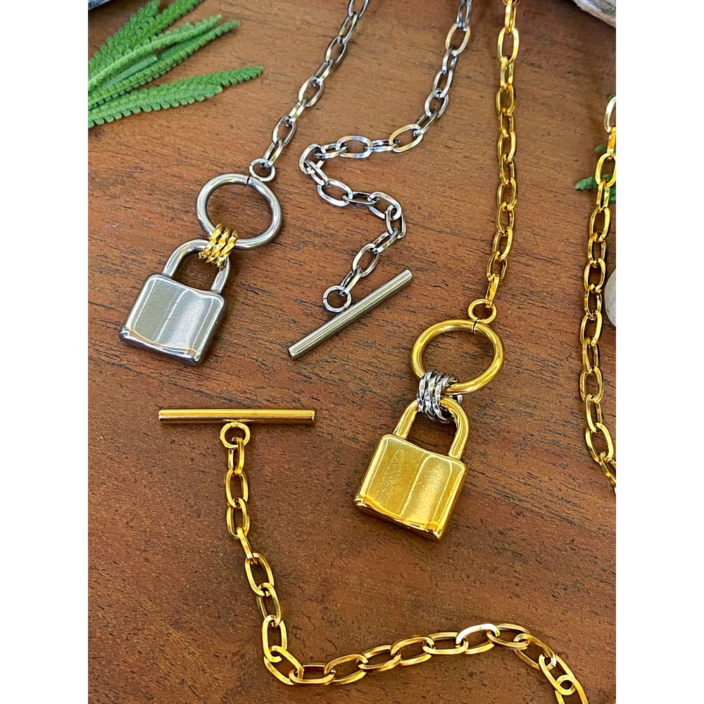 Chain Link and Crystal Lock Key Heart Bracelets/Necklaces Key Charm Necklace