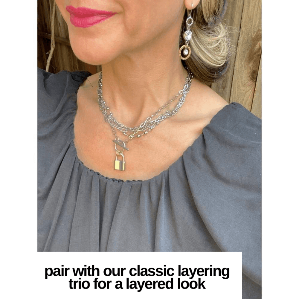 Lock Heart Multi-layered Chain Necklace Silver